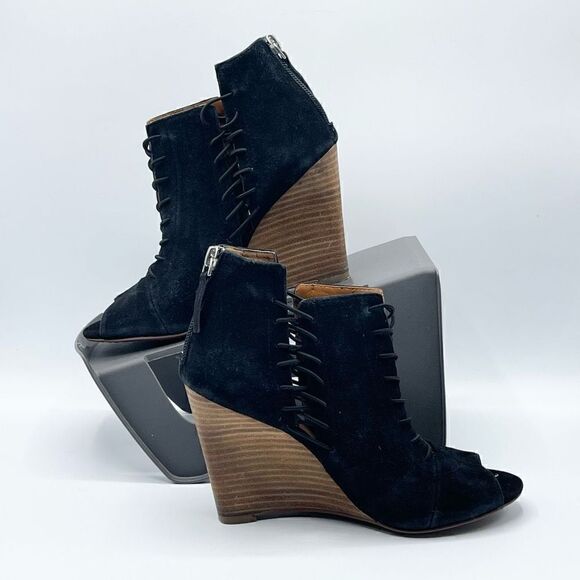 Linea Paolo Stretch Lace Black Suede Wedge Sandals - Women’s 5M - Picture 6 of 9